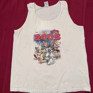 Vintage 2002 SIX FLAGS LOONEY TUNES TANK TOP Shirt L theme park roller coaster